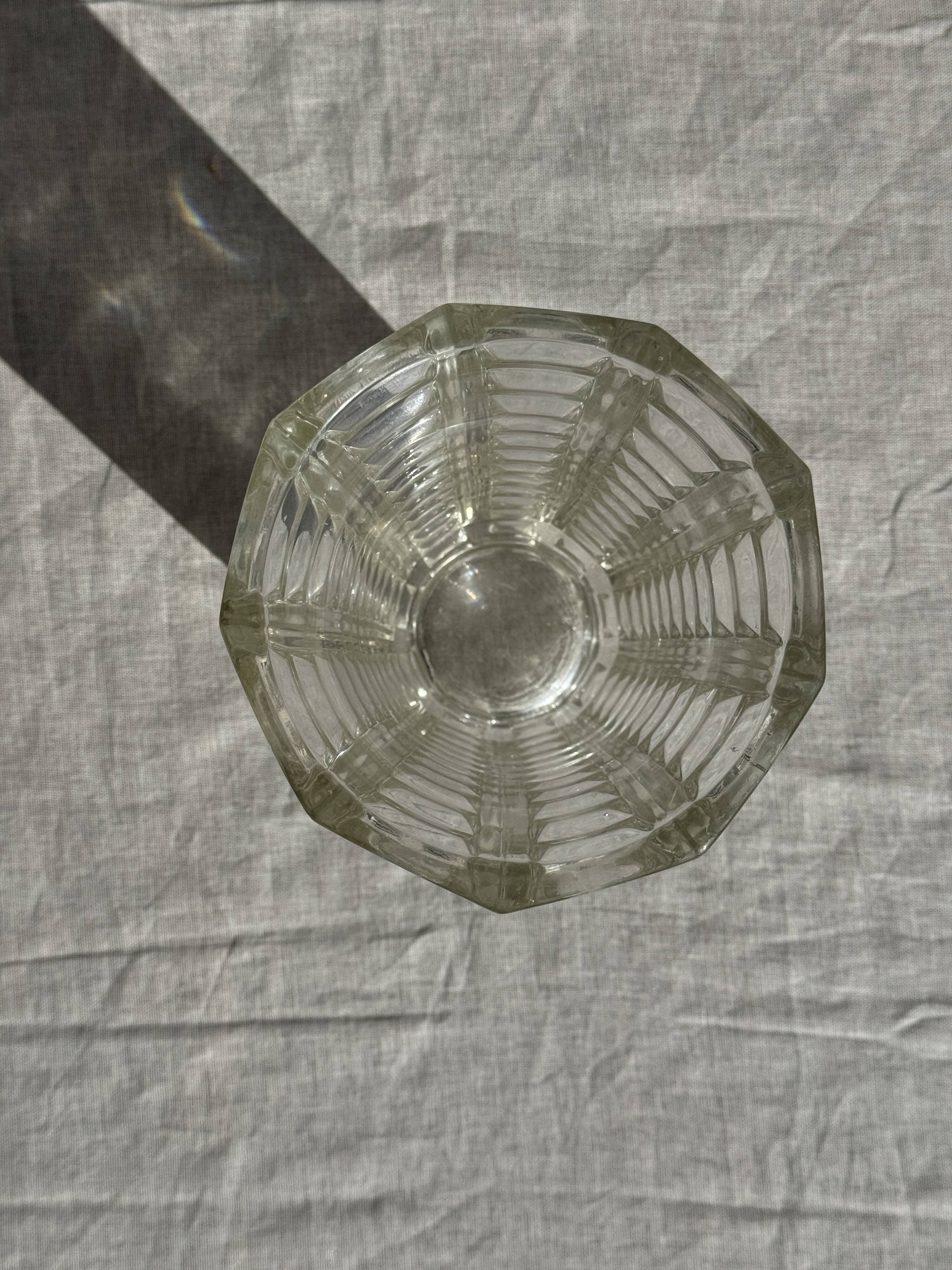 Vintage geometric moulded glass flared vase H21