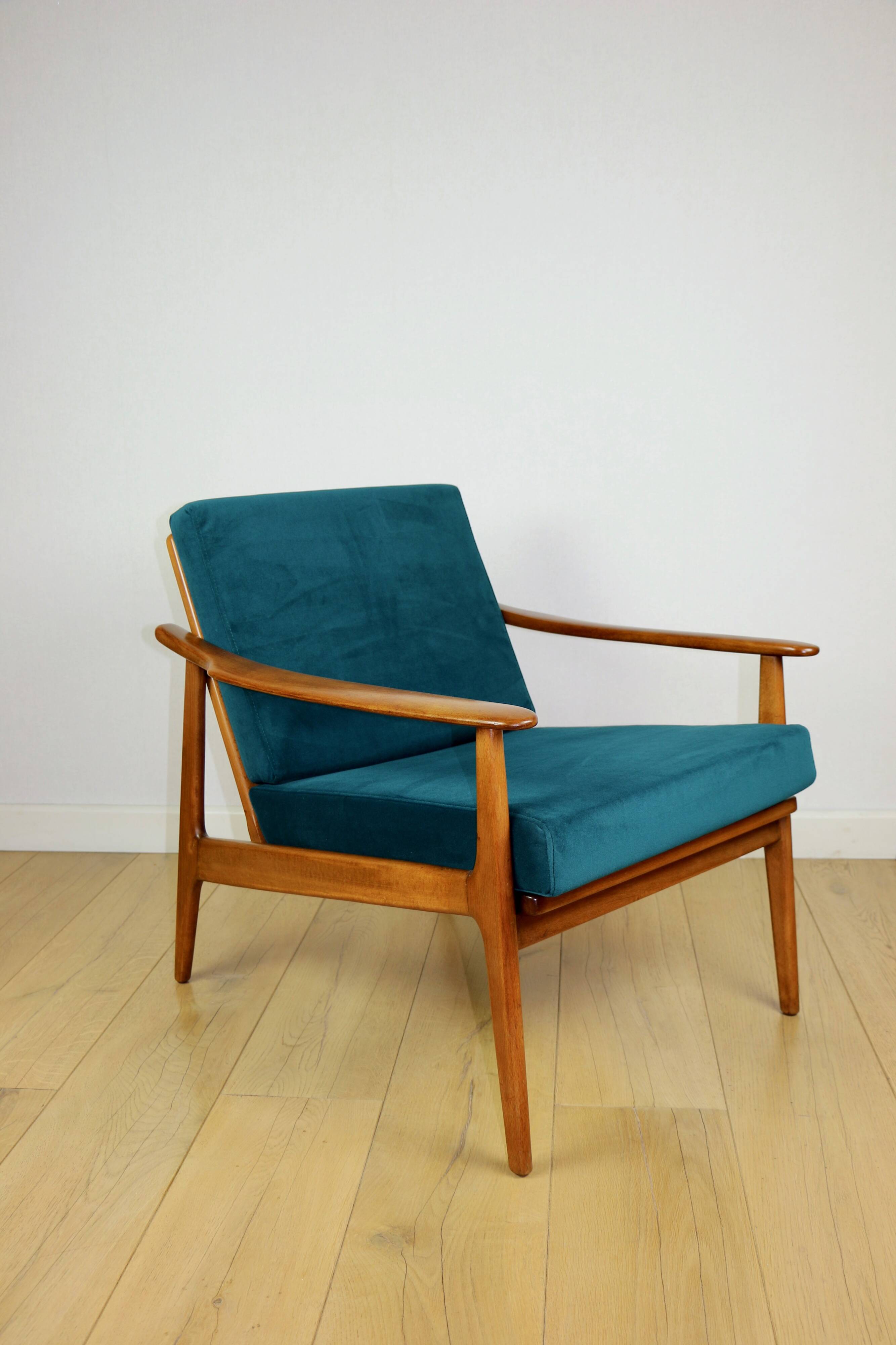 Danish vintage loft armchair in sea green on removable cushions