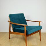 Danish vintage loft armchair in sea green on removable cushions