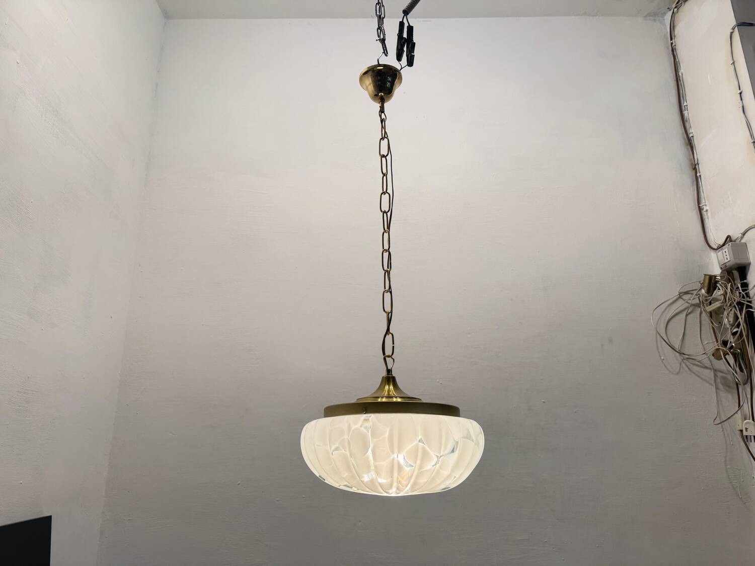 White Murano Glass Light Pendants Set of 2 1980’s