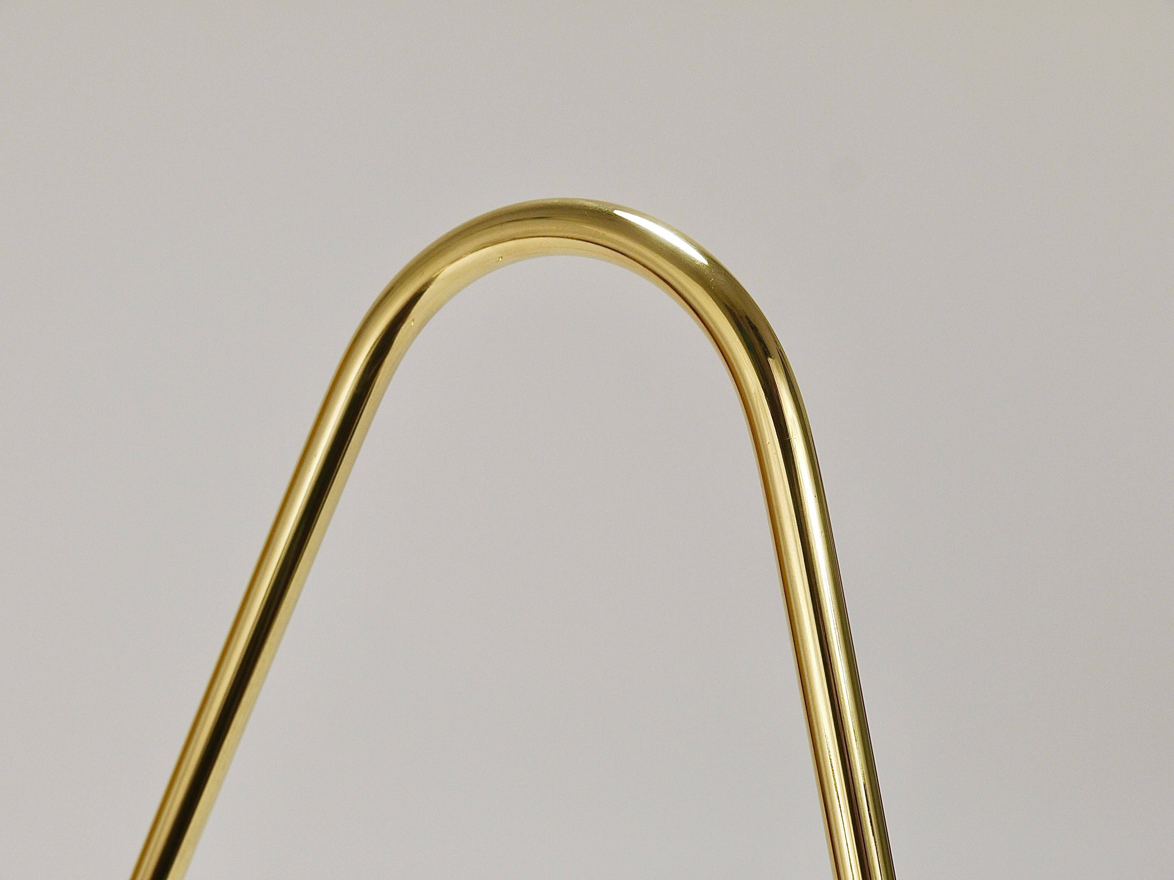 Carl Auböck II Magazine rack Midcentury, brass and brown leather, vintage, Austria