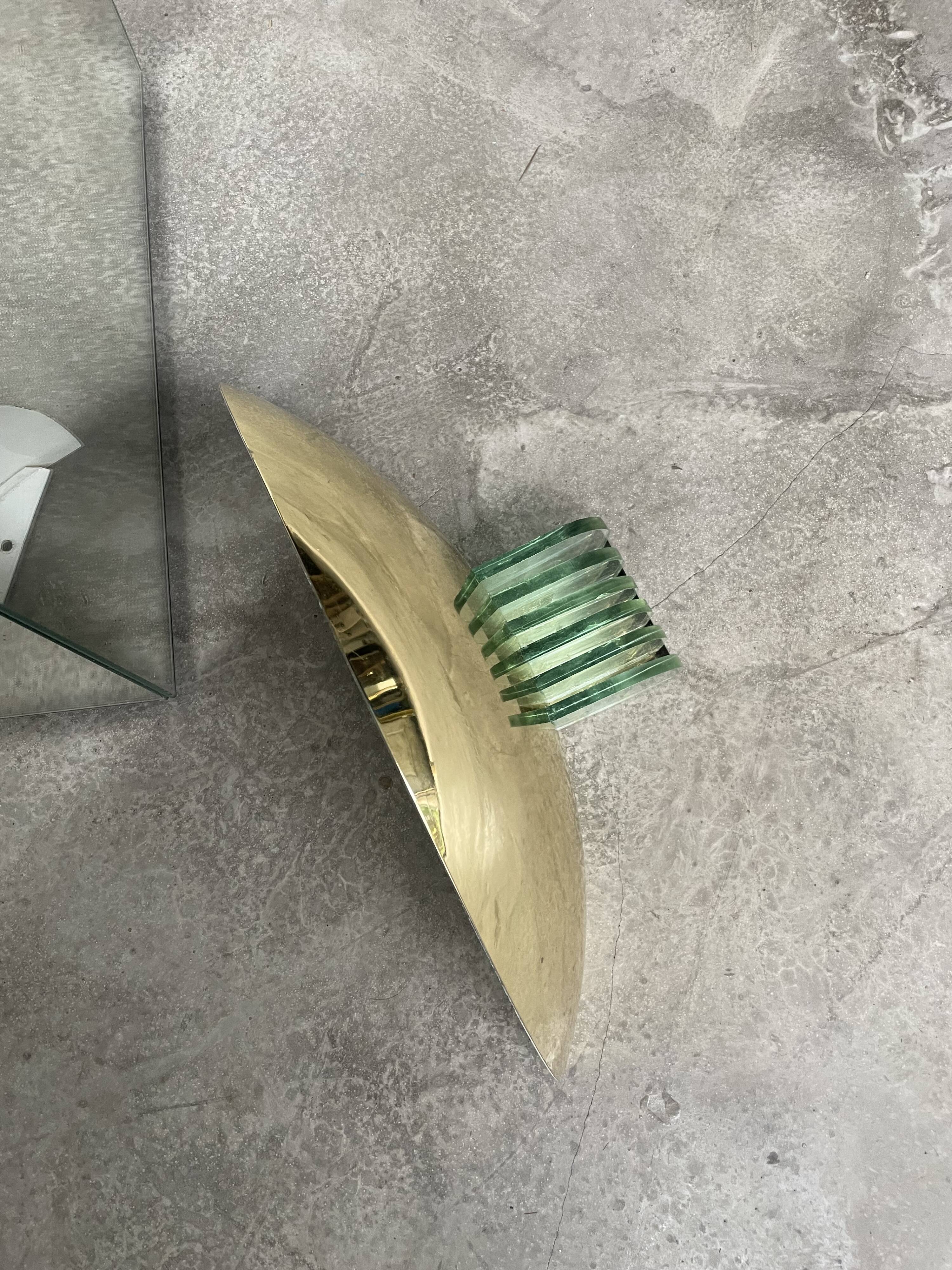 Pair of brass and art deco glass wall lights SCE