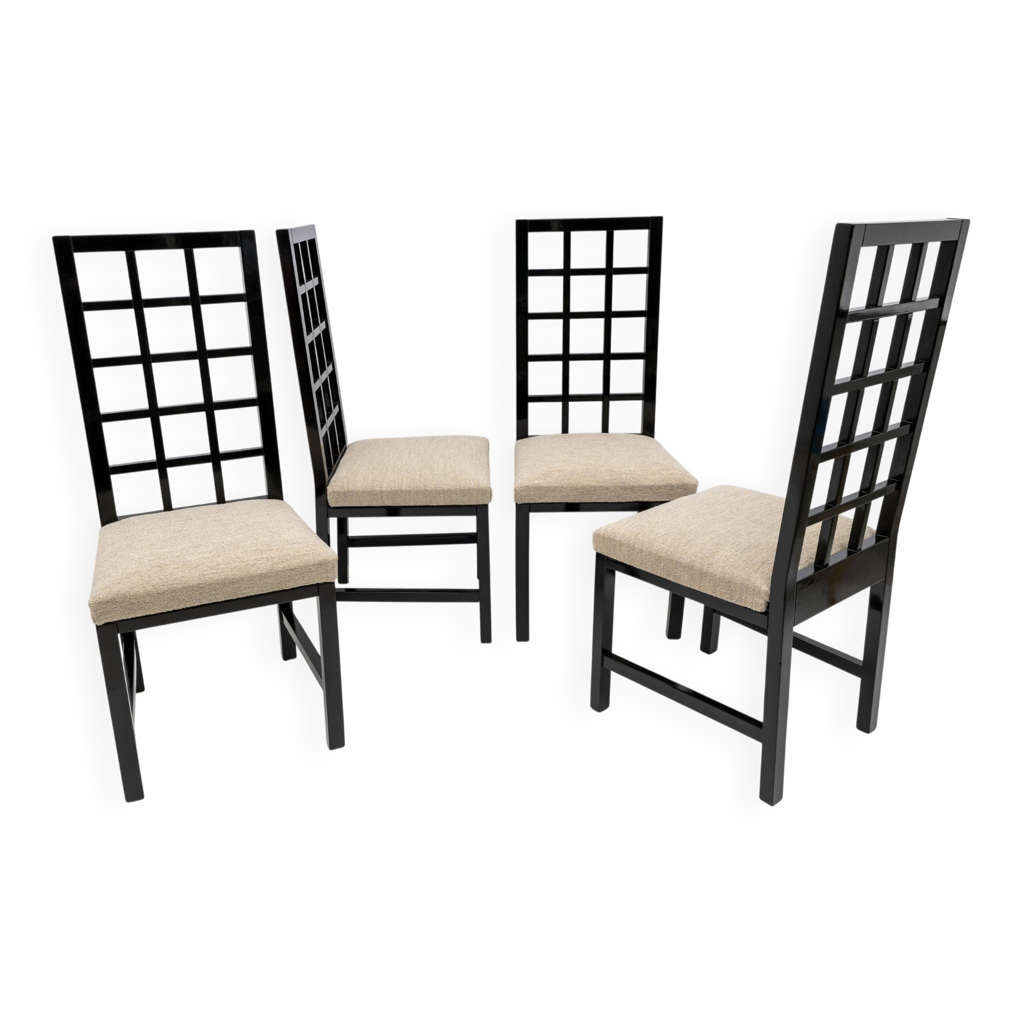 Four Black Lacquered High Back Chairs, 1979
