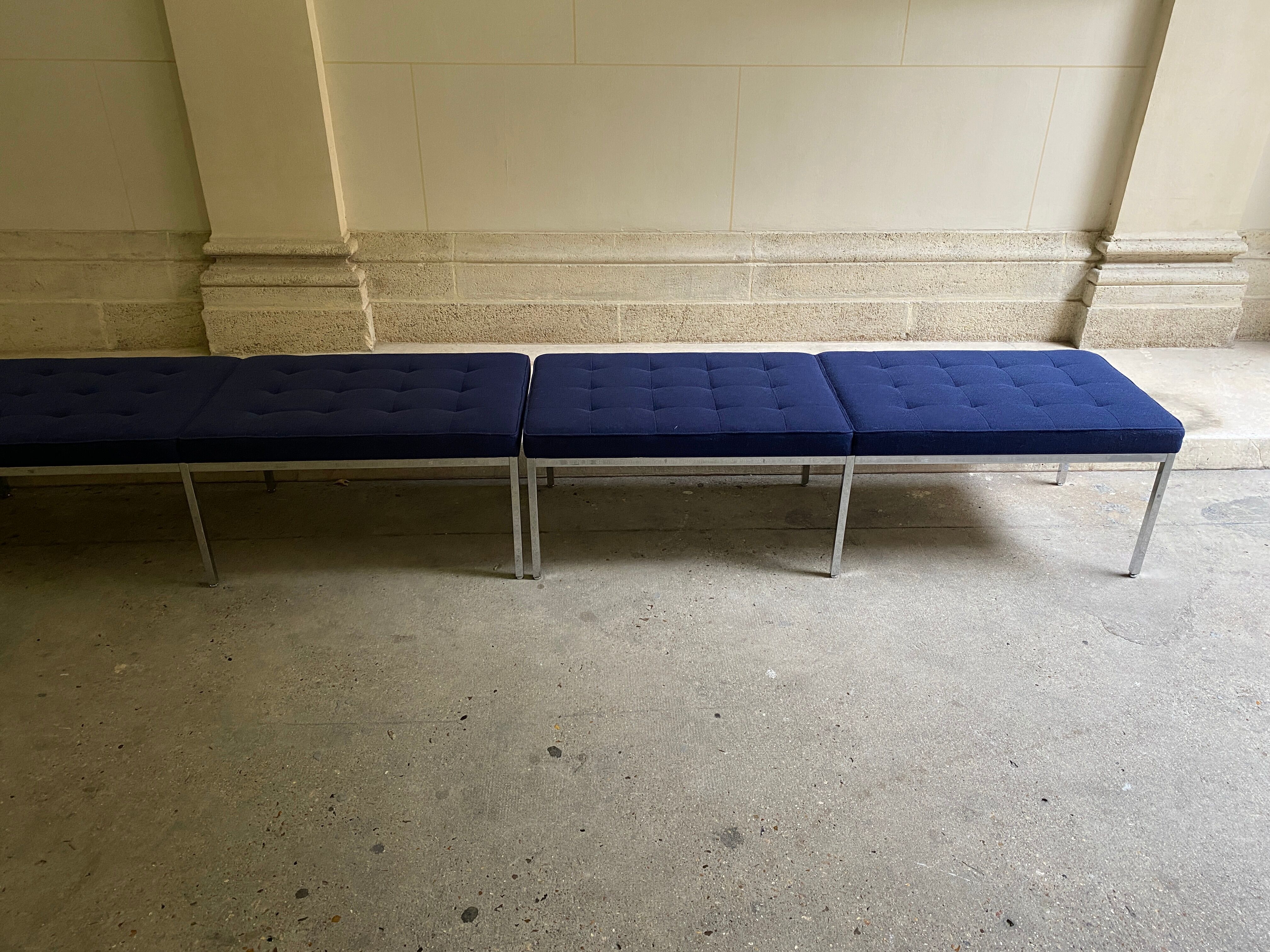 Florence Knoll bench for Knoll Studio blue fabric.