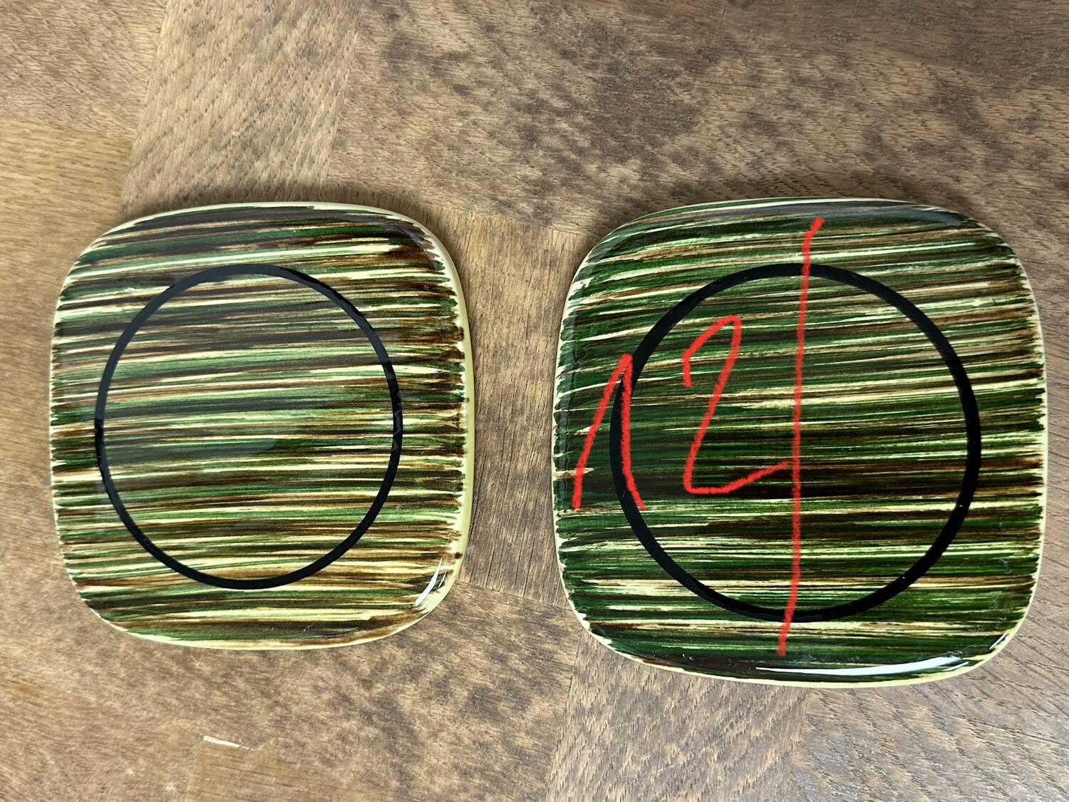 Pair of ceramic coasters from Saint Clément, 1950