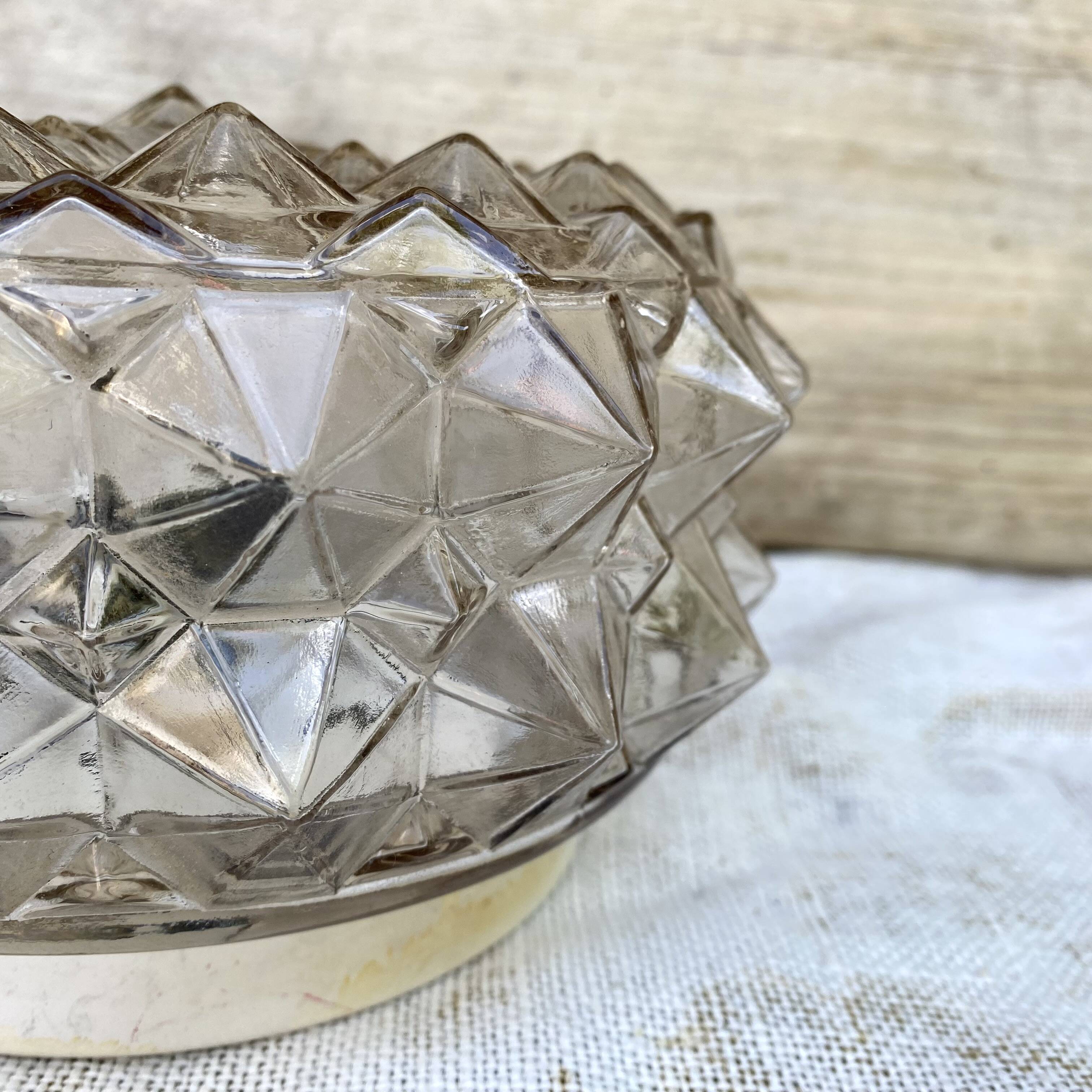 Plafonnier rond vintage en verre fumé, années 70