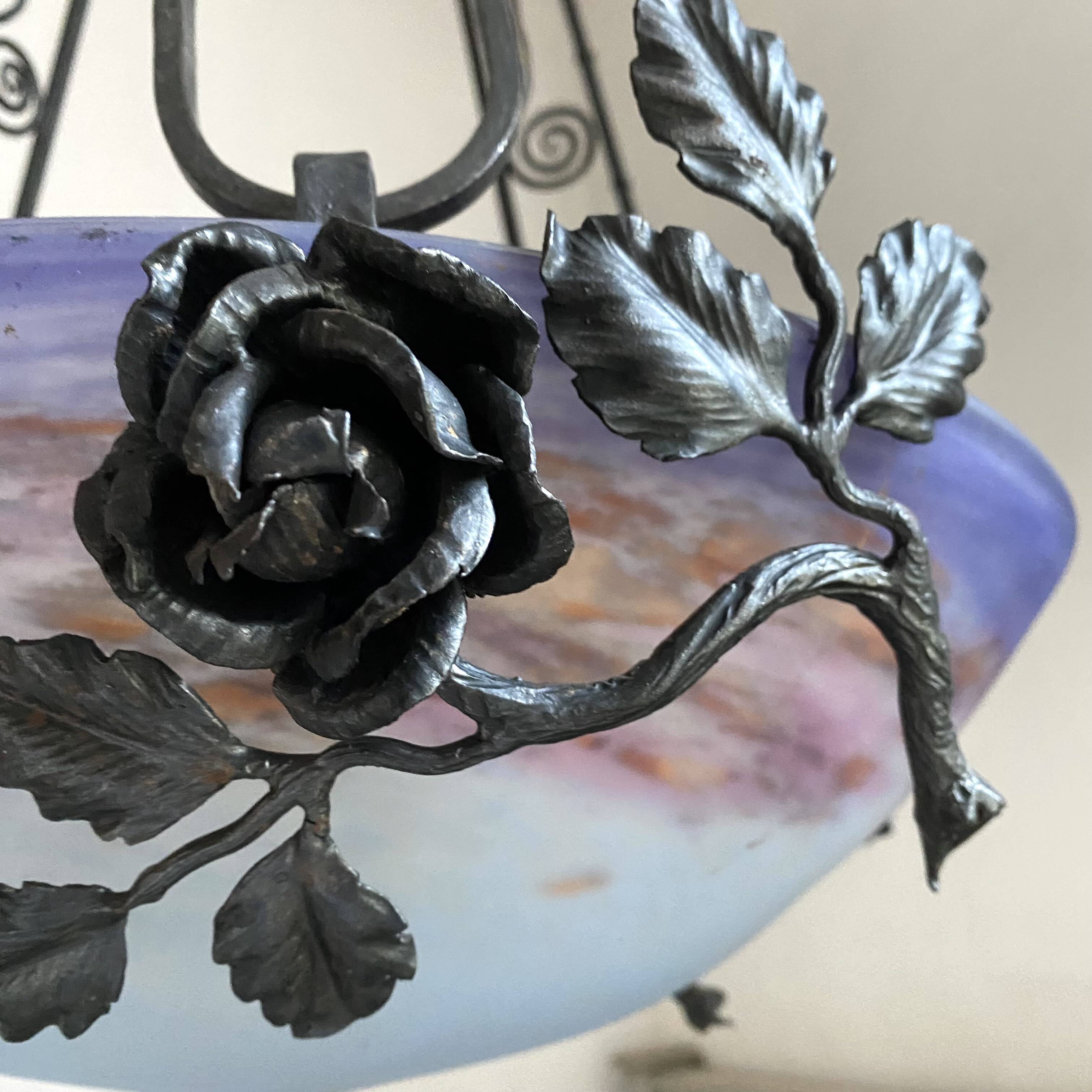 Art Nouveau suspension pâte de verre signed Degué