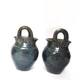 Pair of blue pyrite stoneware pots