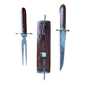 Indian carved wood knife and fork set