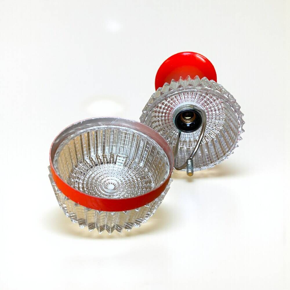Pair Red Mid Century Modern wall lamps