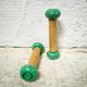 Pair of vintage cast iron and wood dumbbells
