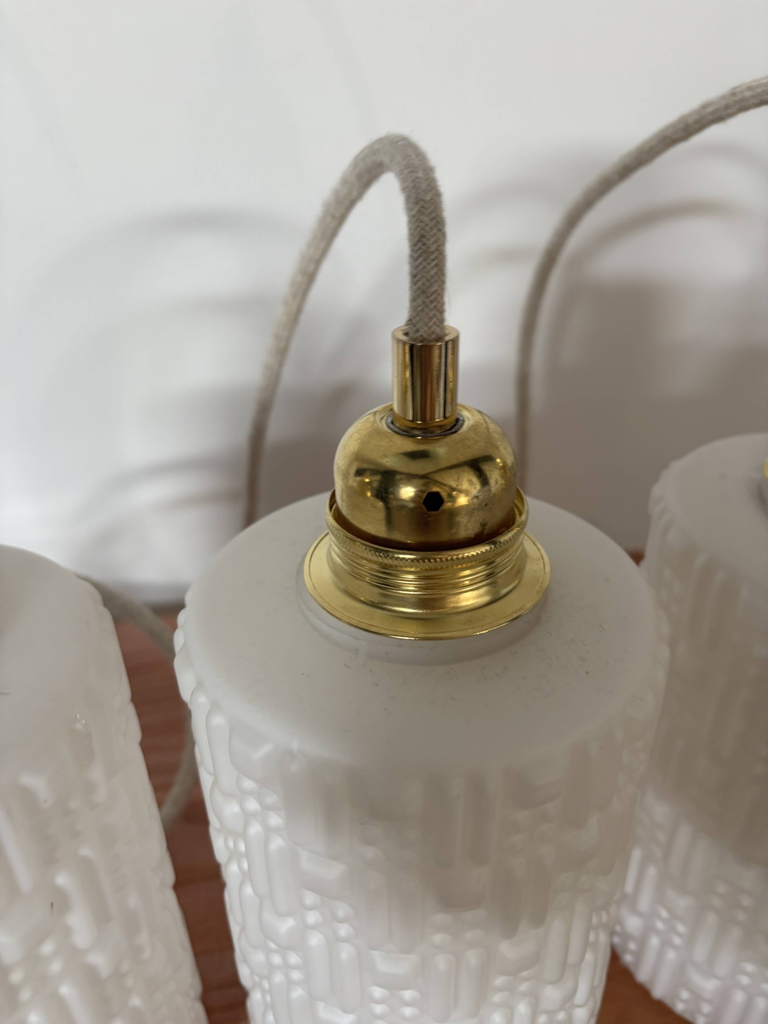 Set of three white Scandinavian opaline pendant lights