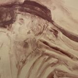 Signed painting monochrome watercolor caput mortum female portrait "Belle époque"