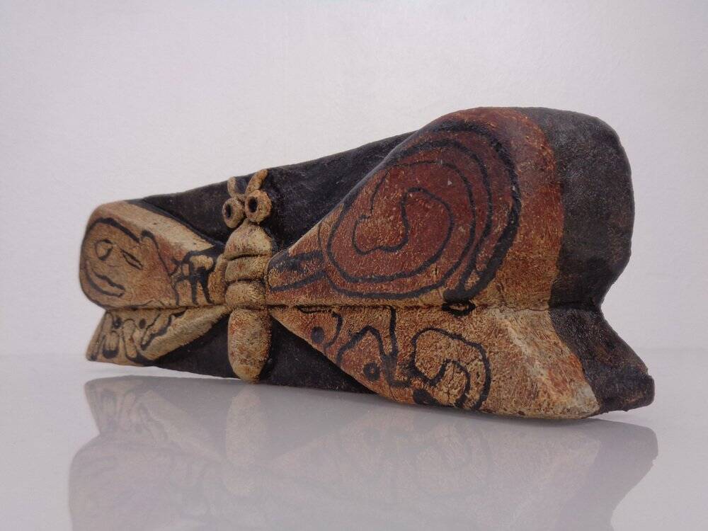 Studio ceramic butterfly wall plaque by Gerhard Liebenthron, Germany, 1982.