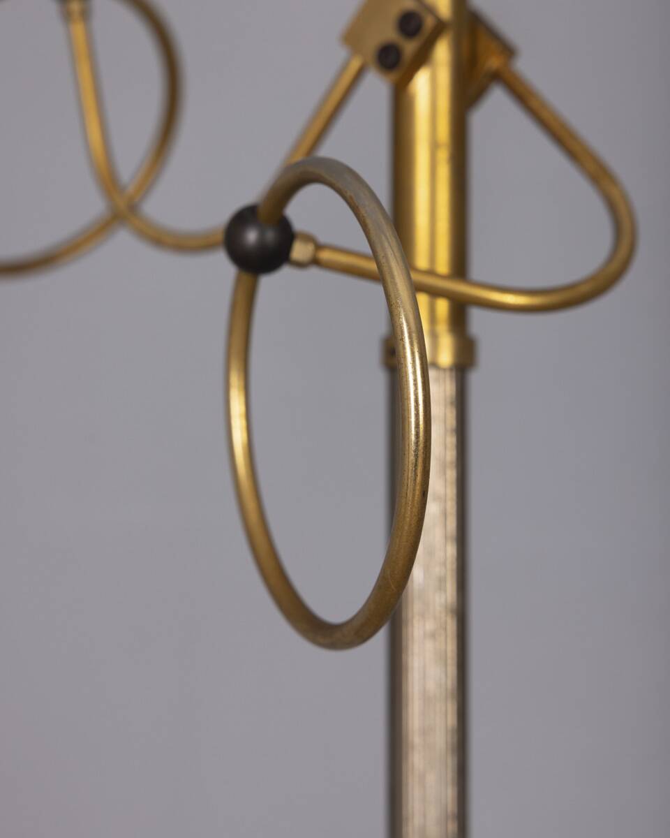 Vintage 1960s floor coat stand in golden brass, italian design
