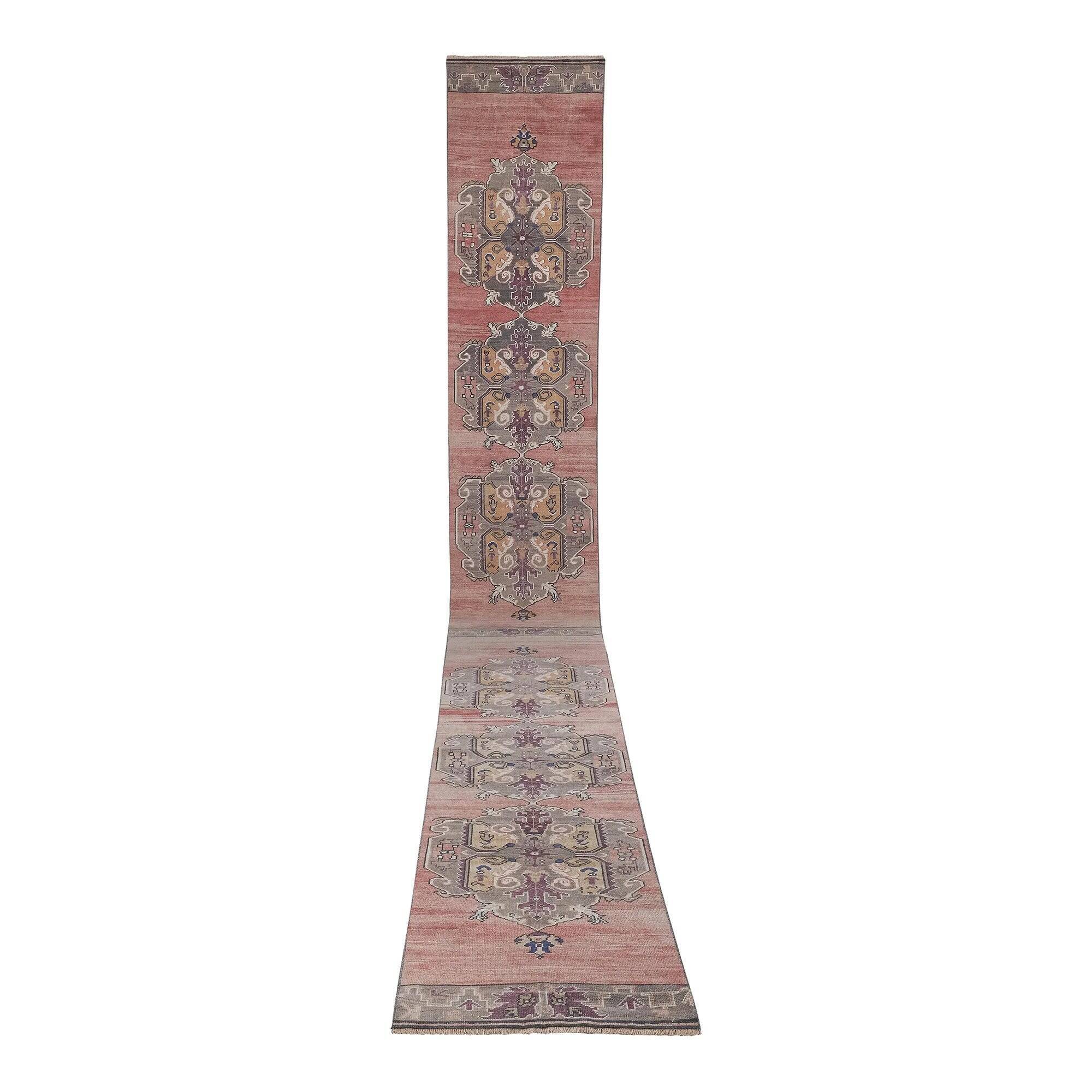 Vintage Turkish hallway rug 85x668 cm