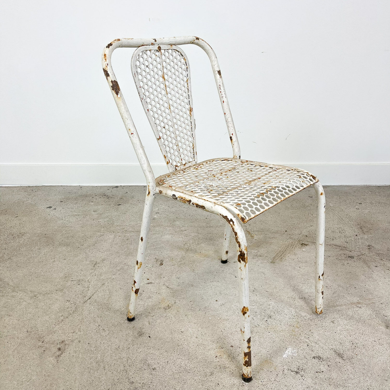 Set of three vintage industrial metal bistro chairs by Rene malaval