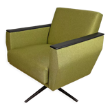 Fauteuil de salon pivotant vintage vert restauré des années 60 rembourré