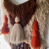 Handmade woven wool wall tapestry from the 70s and 80s, vintage macramé.