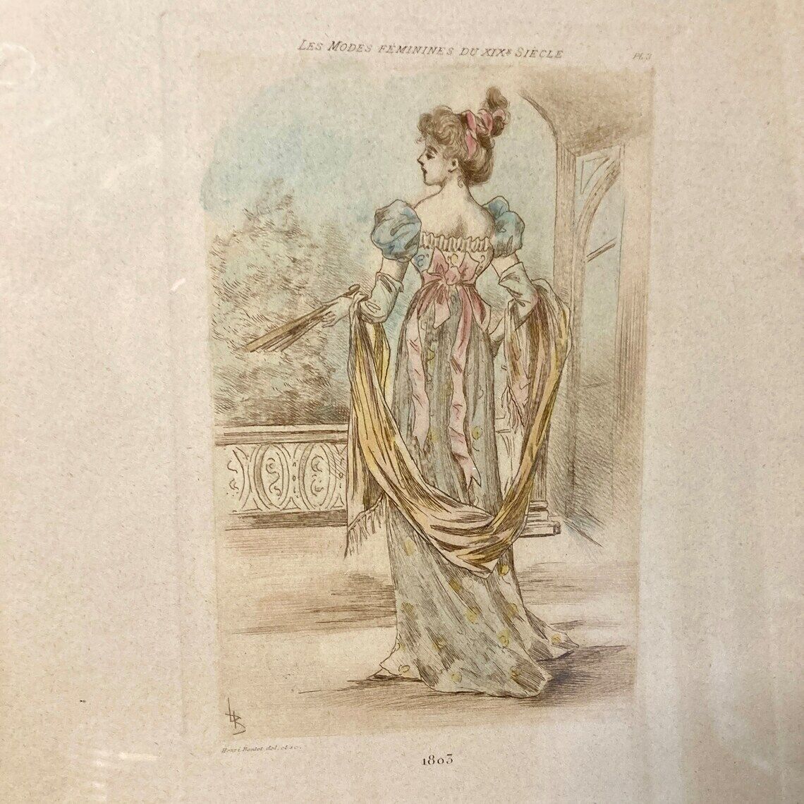 Set of two framed mode engravings