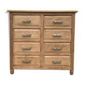Commode Art déco en bois brut et massif, 8 tiroirs