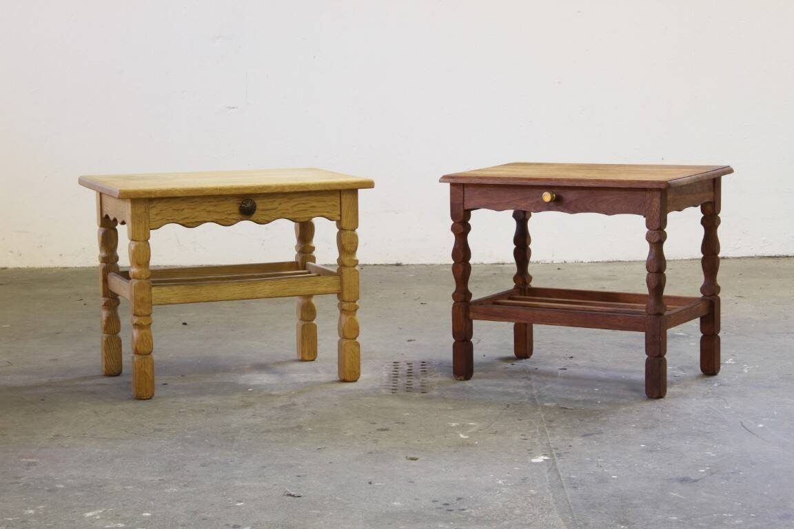 Pair of Vintage Danish Oak Bedside Tables with Drawer & Shelf, Kjærnulf style