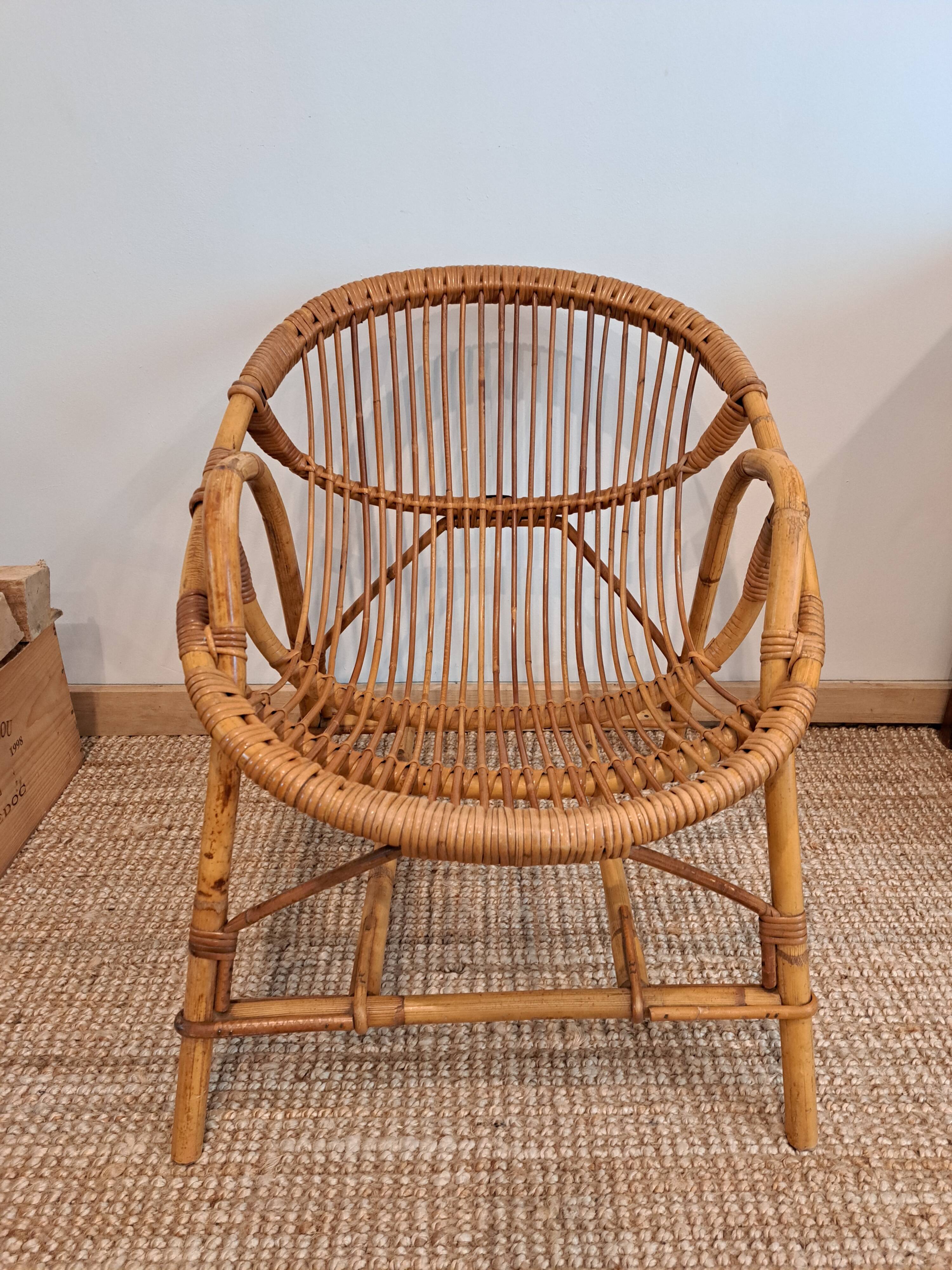Vintage rattan & bamboo armchair from the 60s
