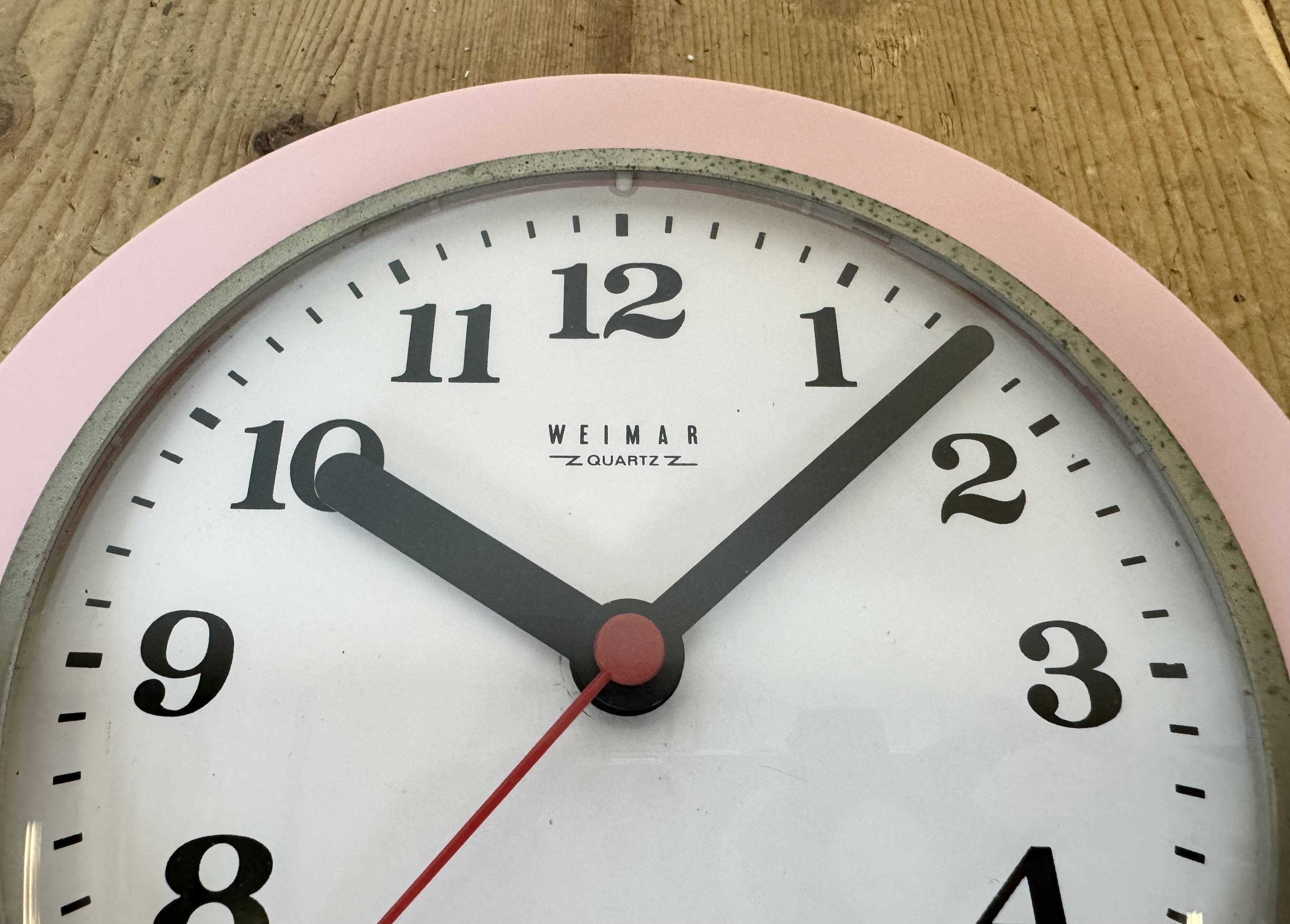 Vintage Pink East German Bakelite Wall Clock from Weimar, 1980s