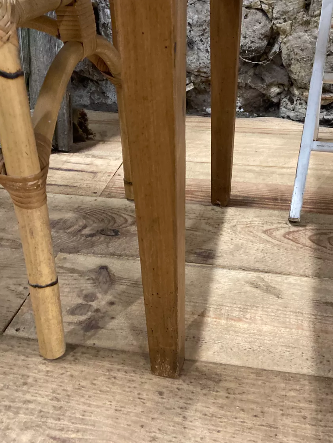 Rectangular wooden farmhouse table or rustic desk with antique drawer