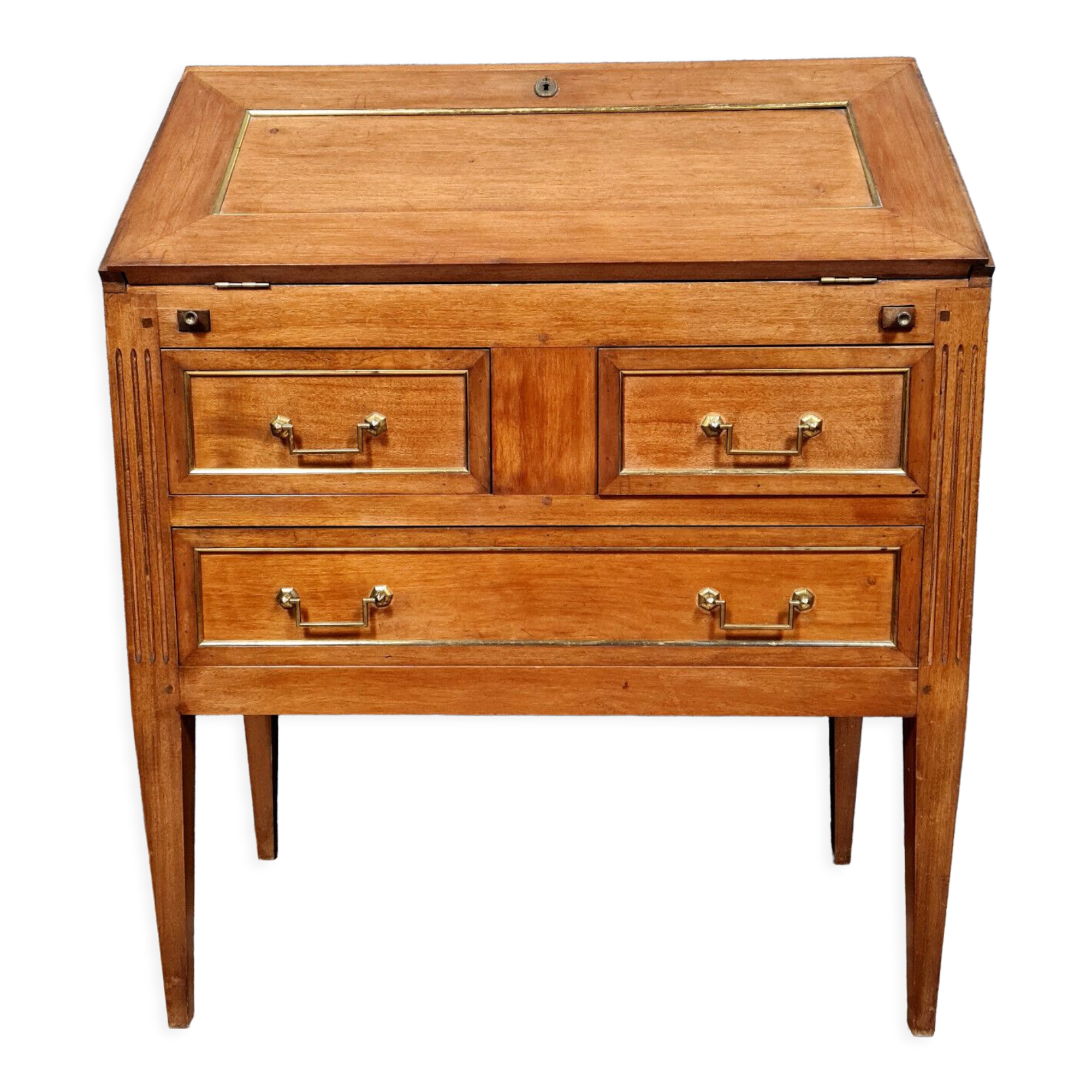 Louis XVI scriban desk in walnut and copper rushes circa 1900