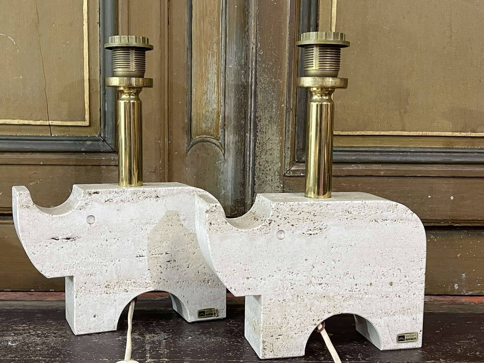 Pair of Italian lamps in travertine by Fratelli Mannelli