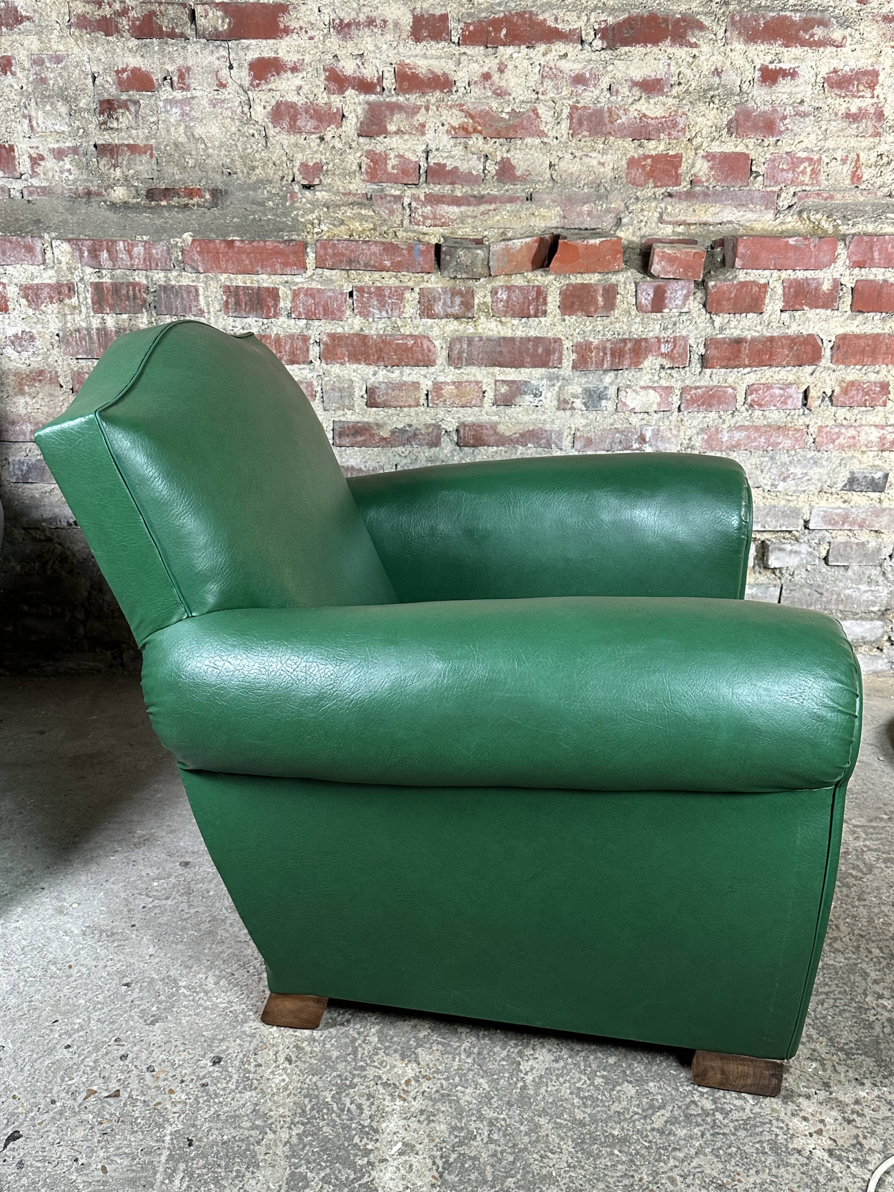Armchairs (the pair) vintage 1950 in dark green skaï