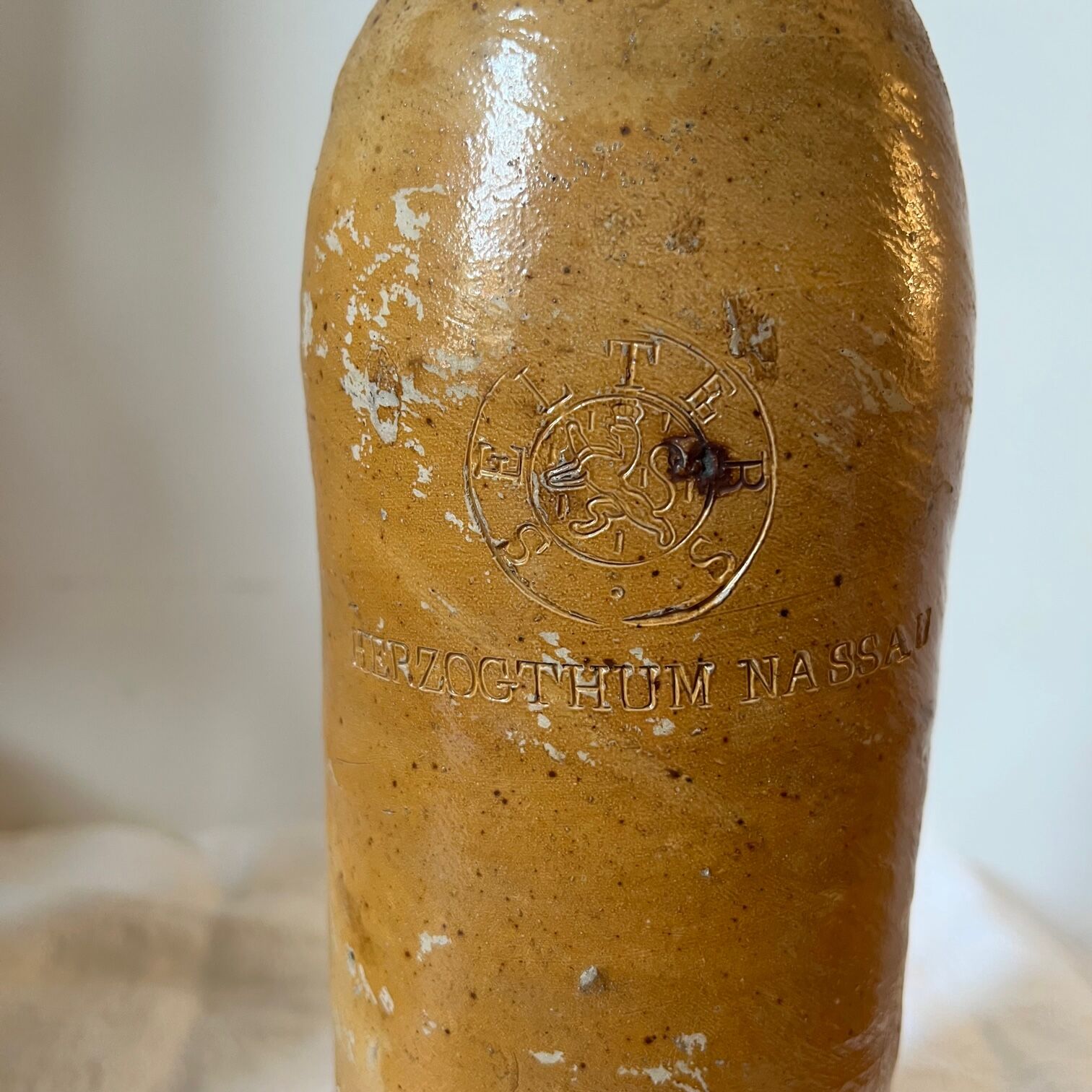 Old stoneware bottle from German Herzogthum Nassau Selters - early 19th century.
