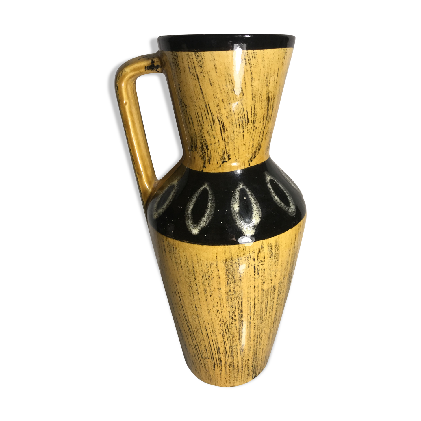 Former vase Scheurich europ linie ceramics beige - black - anse germany vintage