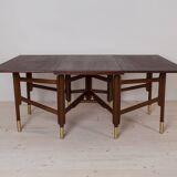 Midcentury Dining Table, Teak Wood, Brass Elements, Norway, 1950s