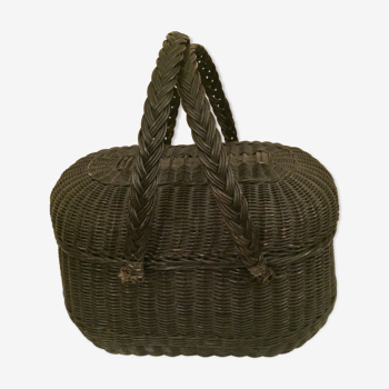 Old basket with wicker lid