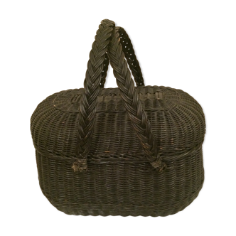Old basket with wicker lid