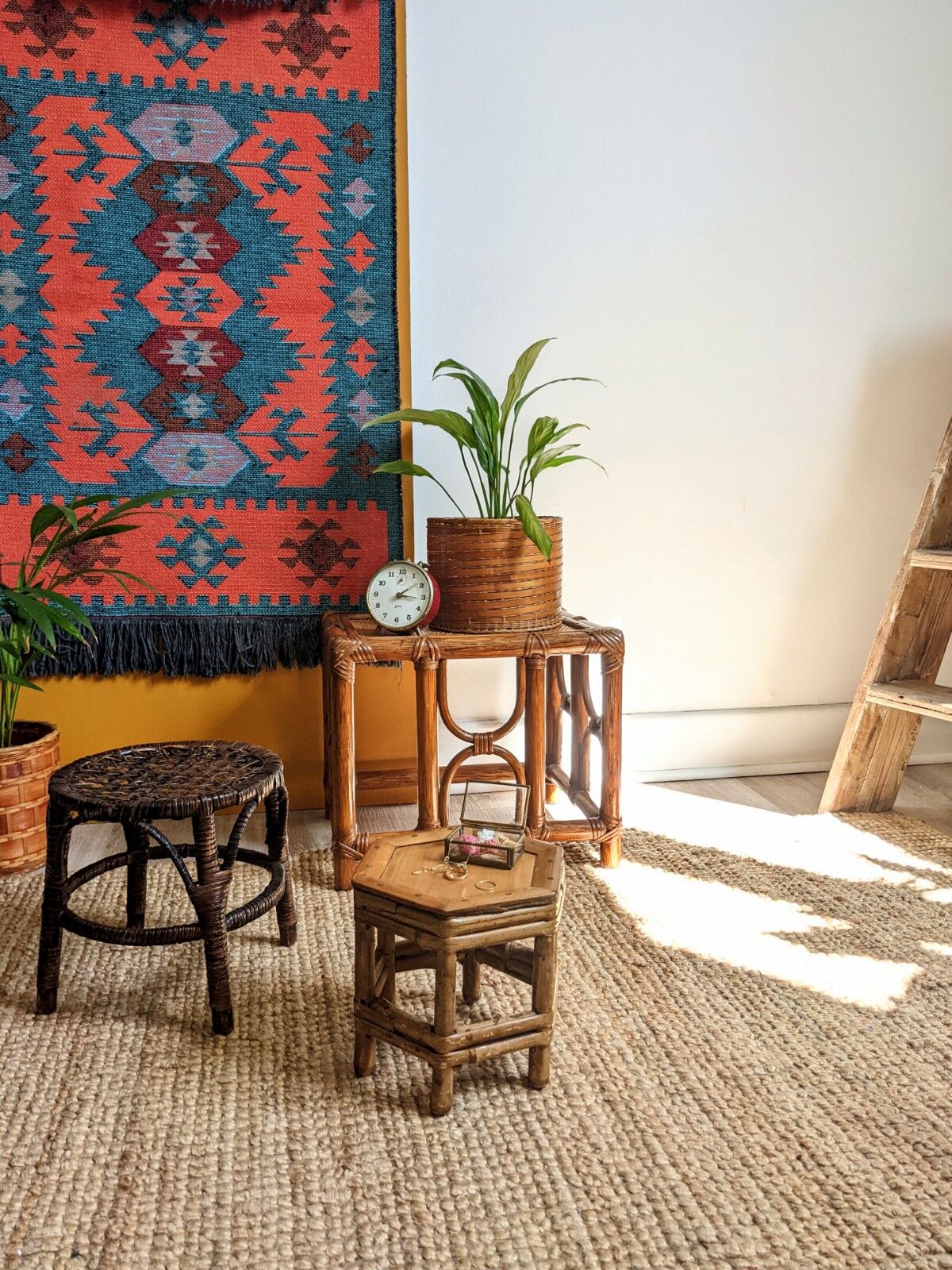 Caramel rattan side table