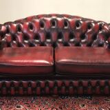 Red leather Chesterfield sofa - 70s