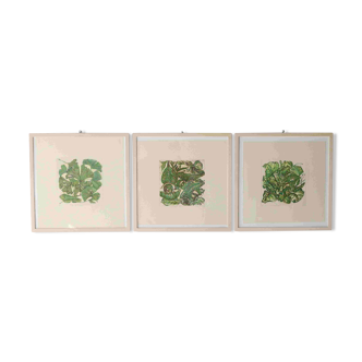 Set of 3 Vintage Original hand colored Etchings/Prints A.Dombrowsky-80s