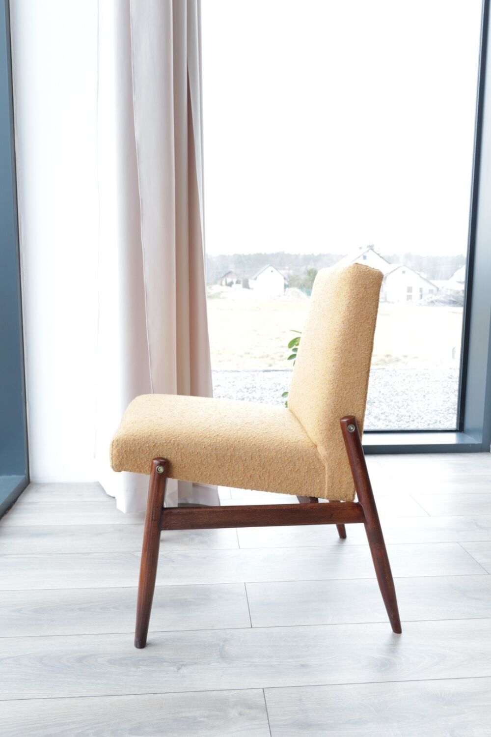 Vintage chair yellow mustard curly 1970