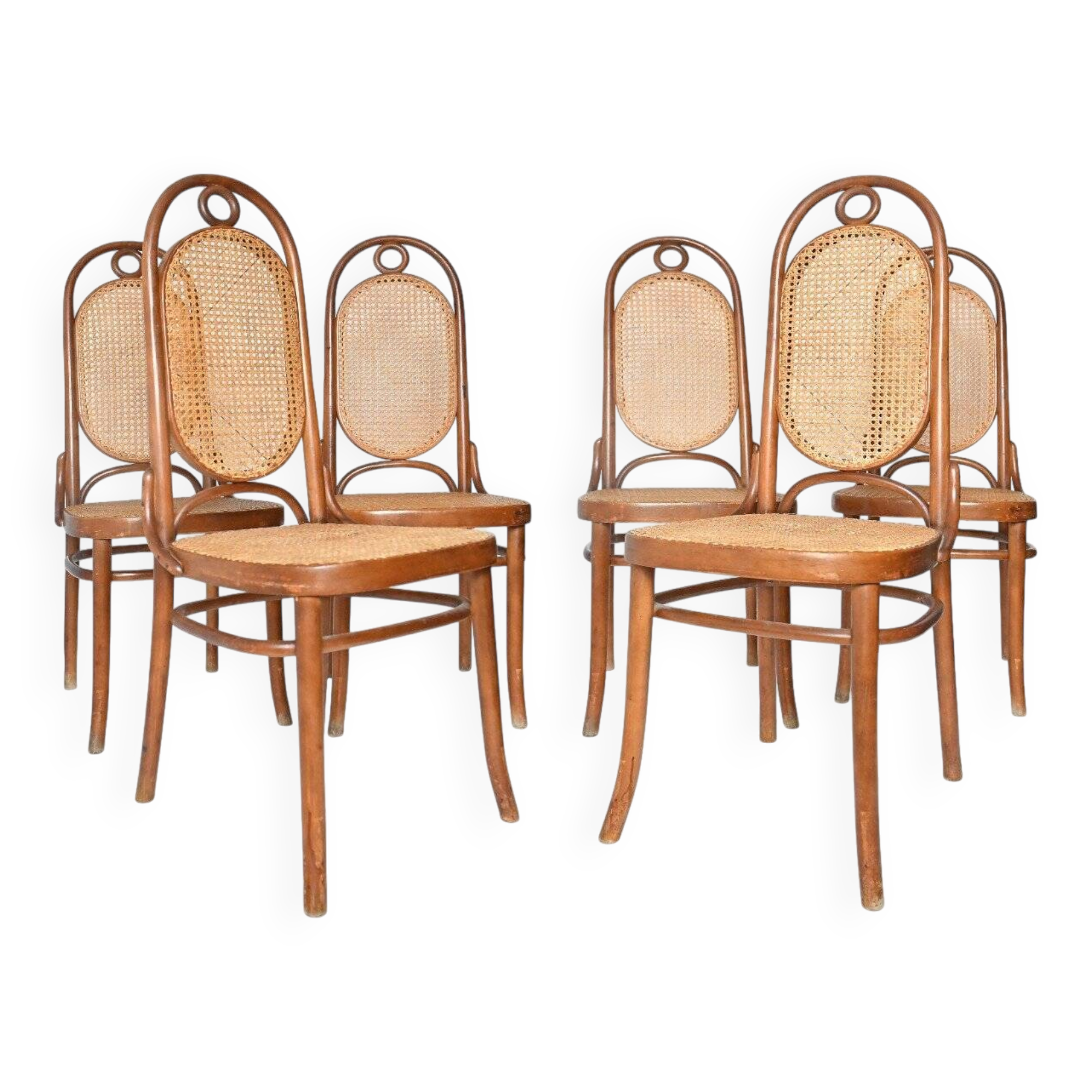 Set of 6 Thonet style chairs model number 17 "Long John"