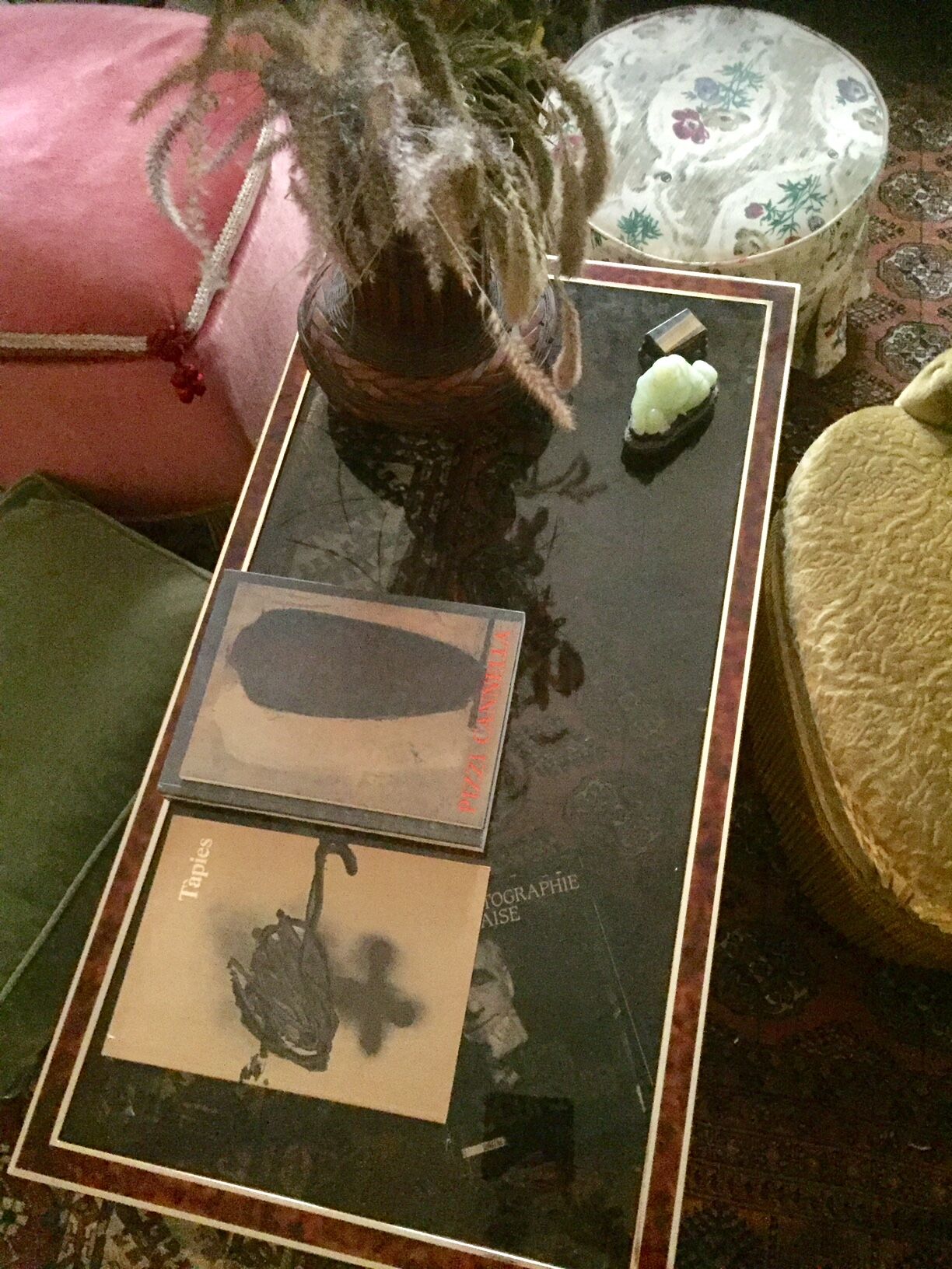 Table low gold tinged metal and imitation tortoiseshell - 70s