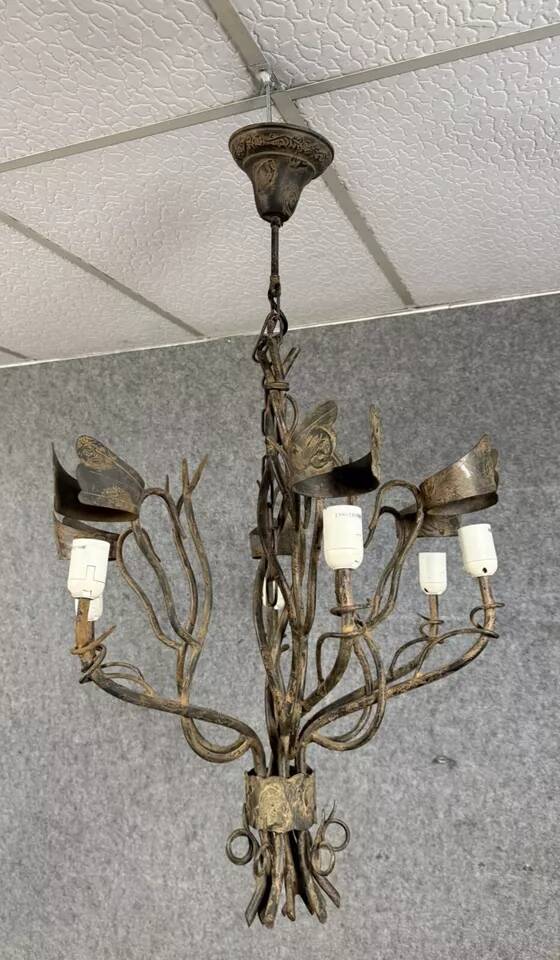 Vintage iron chandelier with rust patina circa 1980
