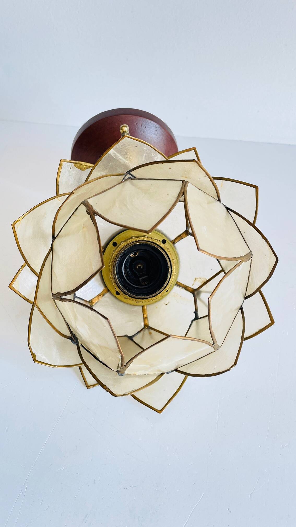 Vintage mother-of-pearl and brass flower wall lamp