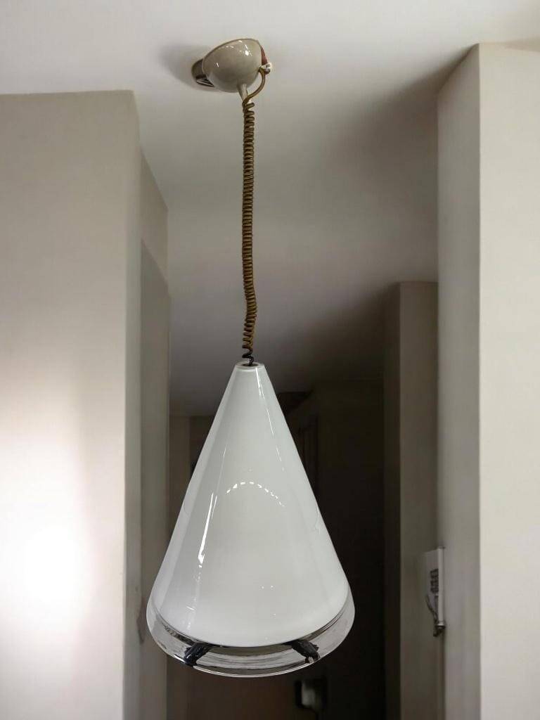 Vintage XL glass pendant light / cone / Renato Tosi for Leucos
