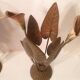 Paire vases  coupes verre souffle & monture fer forge "arum" vintage