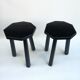 Black brutalist wooden stools, set of 2