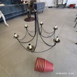 Wrought iron chandelier with lampshade, vintage 80s.