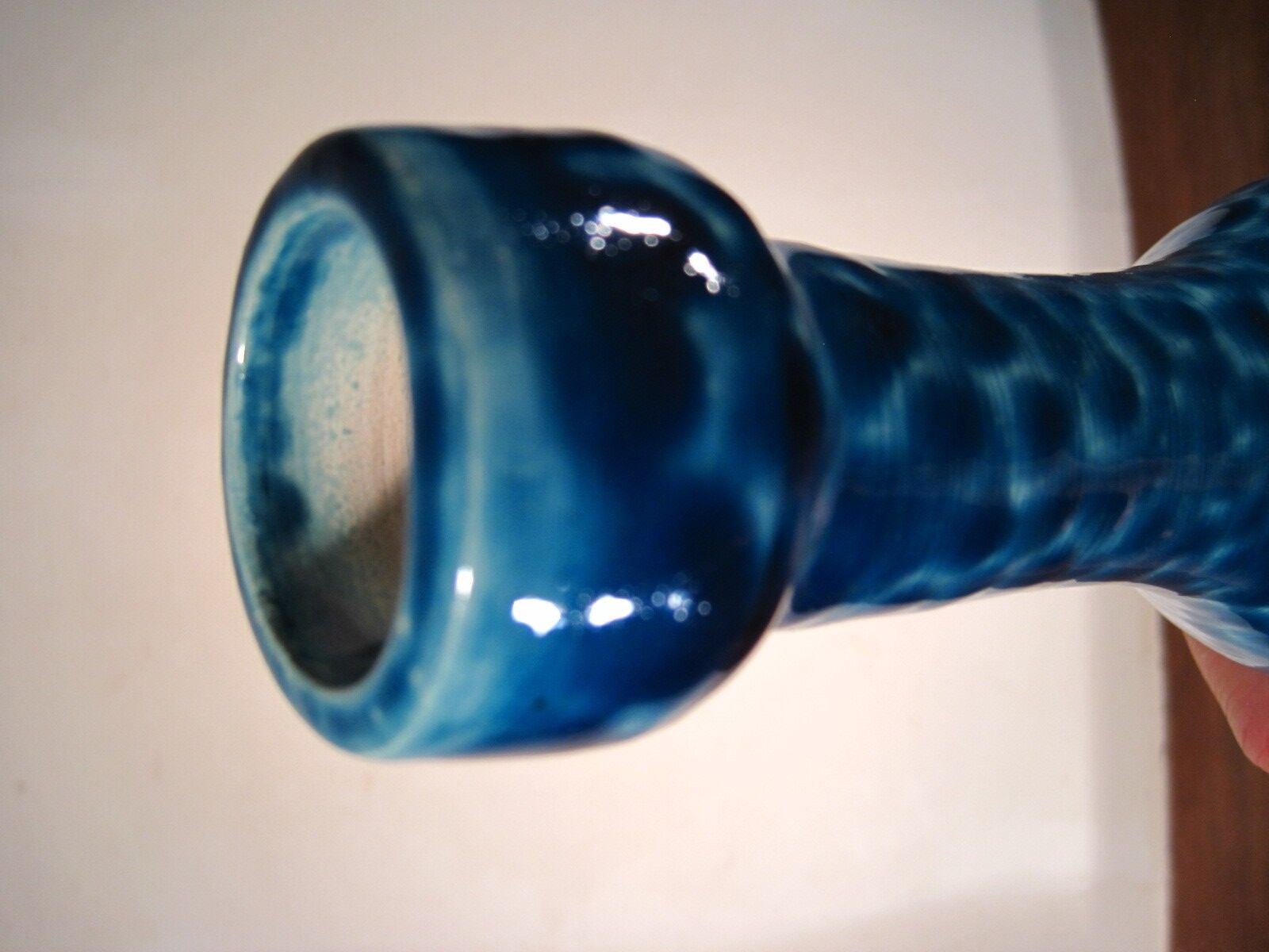 Vase signed blue modernist ceramic bottle bouhey 1973